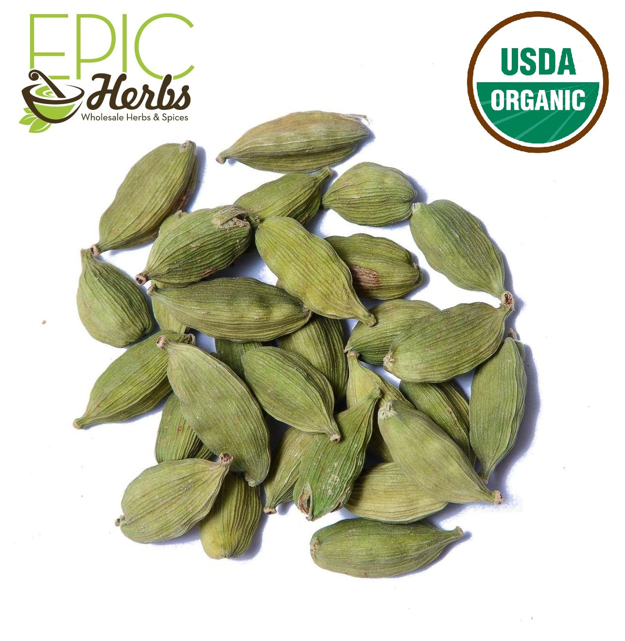 Cardamom Pods Whole, Green, Certified Organic - 1 lb